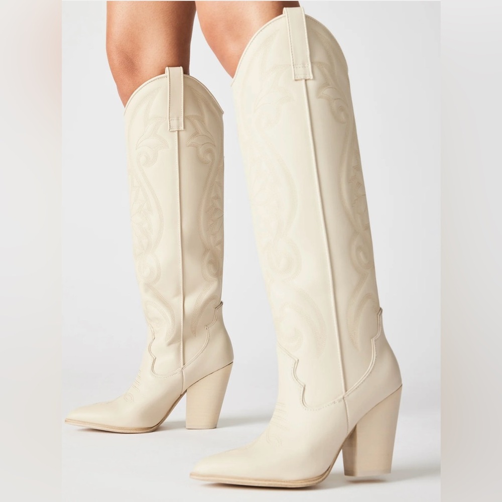 Steve Madden Cream Western Knee-High Boots